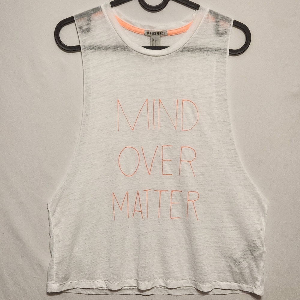 "Mind Over Matter" Sheer White Muscle Tee